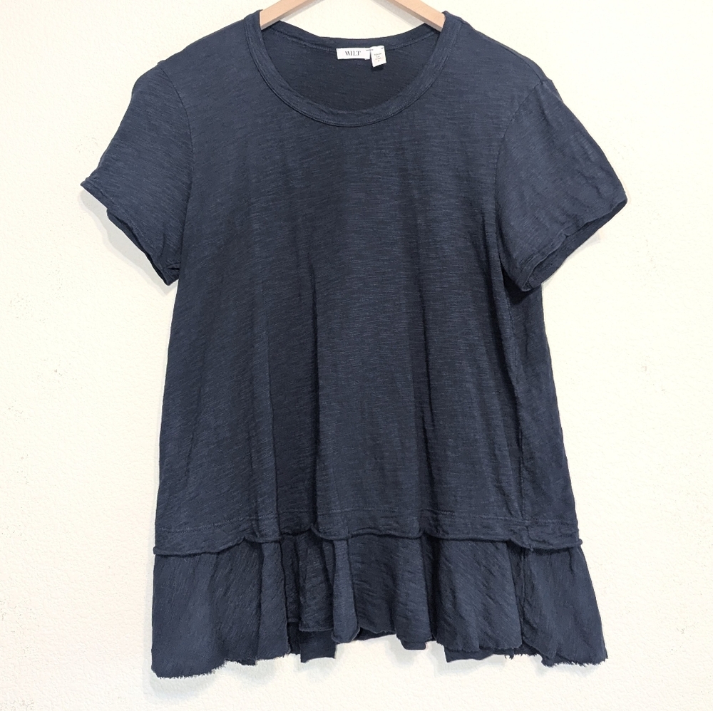 Wilt Slub Knit Cotton T Shirt Navy Tee Size L Minimalist Layered Hem USA Made